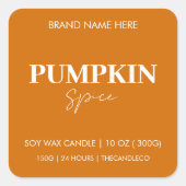 Moderne pompoenspecerij | Herfst Herfst kaars Vierkante Sticker (Voorkant)