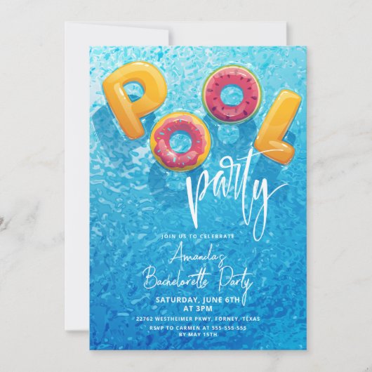 Moderne Pool Party roze Bachelorette Party Kaart (Voorkant)