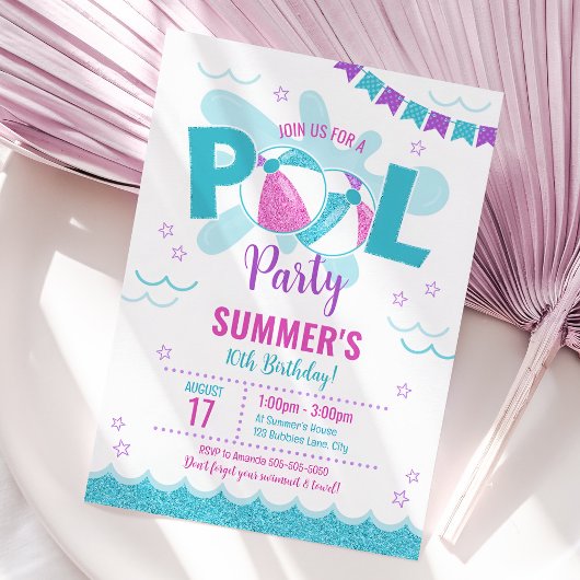 Moderne Pool Party Uitnodiging, Summer Girl Verjaa Kaart