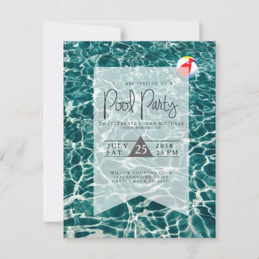 Moderne Pool Party | Uitnodiging voor verjaardag (Voorkant)