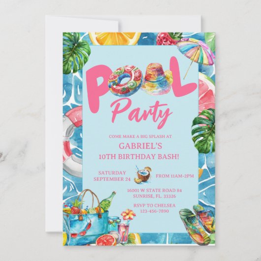 Moderne Pool Party Verjaardag Uitnodiging (Voorkant)