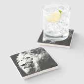 Moderne Pop Art Black & White Lion Head-Sjabloon Stenen Onderzetter (Zijkant)