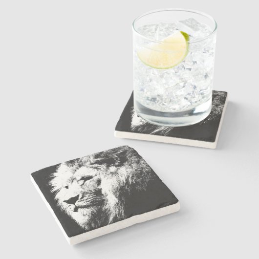 Moderne Pop Art Black & White Lion Head-Sjabloon Stenen Onderzetter (Zijkant)