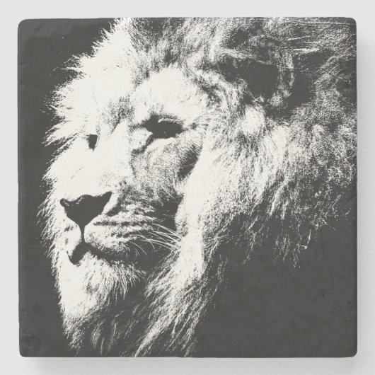 Moderne Pop Art Black & White Lion Head-Sjabloon Stenen Onderzetter (Voorkant)