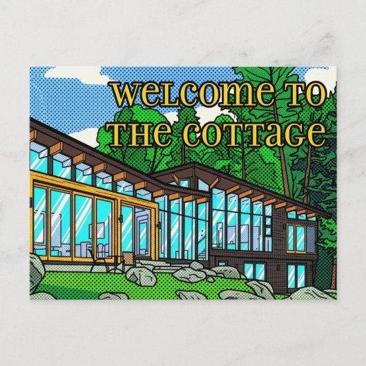 Moderne Pop Art Boshuisje Mid-Century Comic Briefkaart (Voorkant)