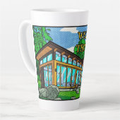 Moderne Pop Art Boshuisje Mid-Century Comic Latte Mok (Linkerhoek)