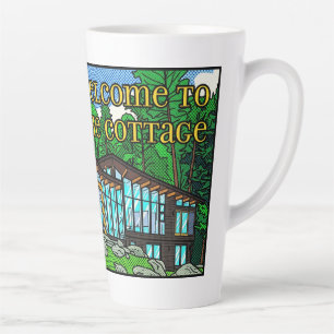 Moderne Pop Art Boshuisje Mid-Century Comic Latte Mok