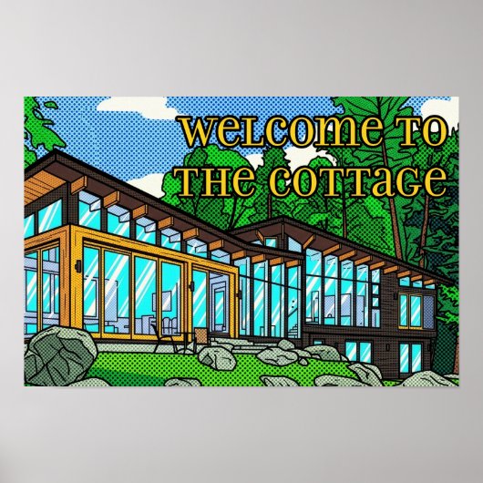 Moderne Pop Art Boshuisje Mid-Century Comic Poster (Voorkant)