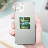 Moderne Pop Art Boshuisje Mid-Century Comic Sticker (Telefoon)