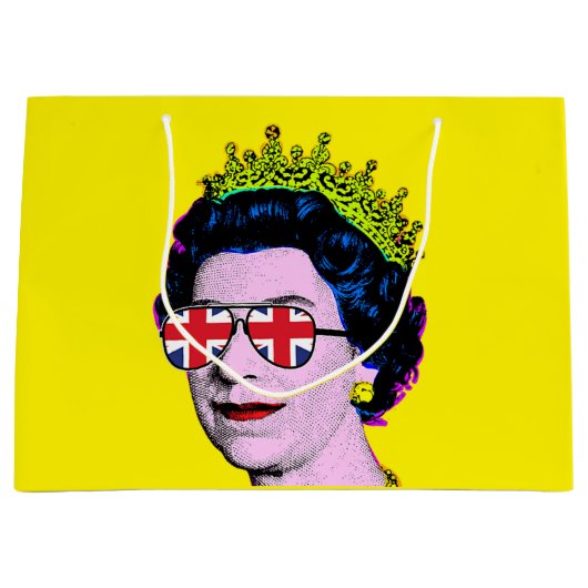 Moderne Pop art HM Queen in union jack glazen Larg Groot Cadeauzakje (Voorkant)