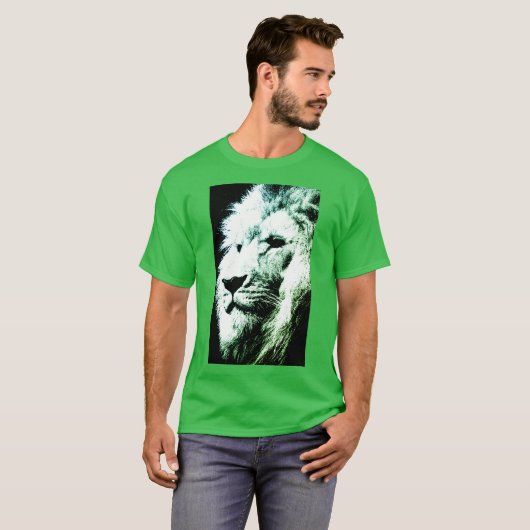 Moderne Pop Art Lion Face Mannen Elegant Green T-shirt (Voorkant volledig)
