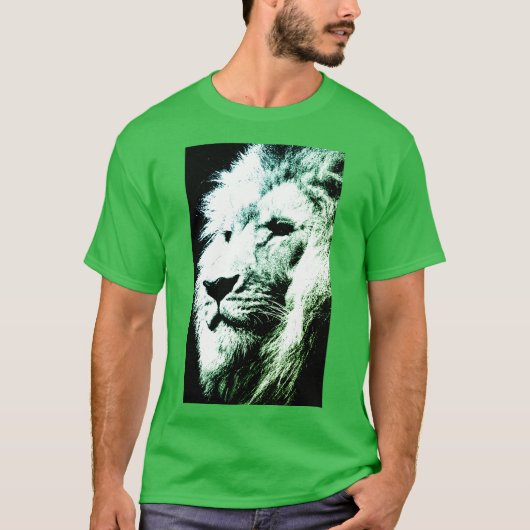 Moderne Pop Art Lion Face Mannen Elegant Green T-shirt (Voorkant)