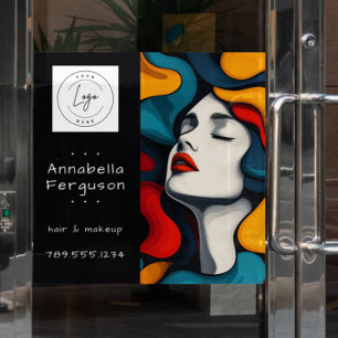 Moderne Pop Art Retro Kleurrijke Haar Make-up Logo Raamsticker