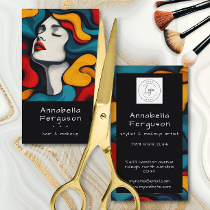 Moderne Pop Art Retro Kleurrijke Haar Make-up Logo Visitekaartje