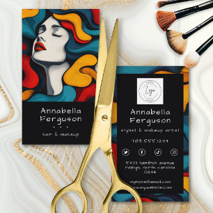 Moderne Pop Art Retro Kleurrijke Haar Make-up Logo Visitekaartje
