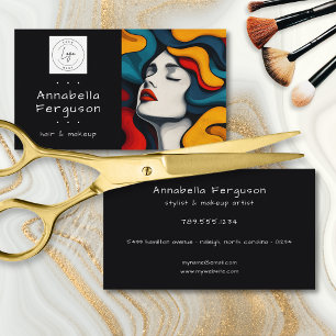 Moderne Pop Art Retro Kleurrijke Haar Make-up Logo Visitekaartje