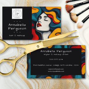 Moderne Pop Art Retro Kleurrijke Haar Make-up Logo Visitekaartje