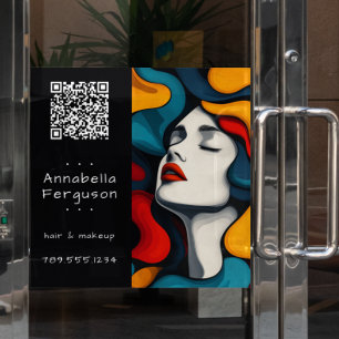 Moderne Pop Art Retro Kleurrijke Haar Make-up QR-c Raamsticker