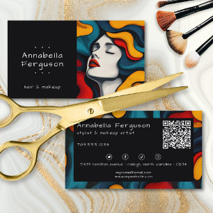 Moderne Pop Art Retro Kleurrijke Haar Make-up QR-c Visitekaartje
