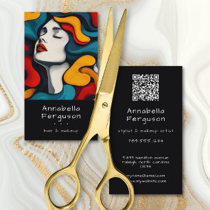 Moderne Pop Art Retro Kleurrijke Haar Make-up QR-c Visitekaartje