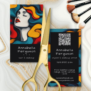 Moderne Pop Art Retro Kleurrijke Haar Make-up QR-c Visitekaartje