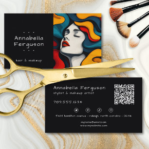Moderne Pop Art Retro Kleurrijke Haar Make-up QR C Visitekaartje