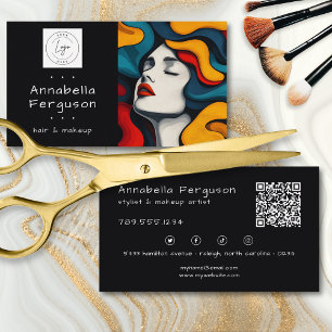 Moderne Pop Art Retro Kleurrijke Haar Make-up QR L Visitekaartje