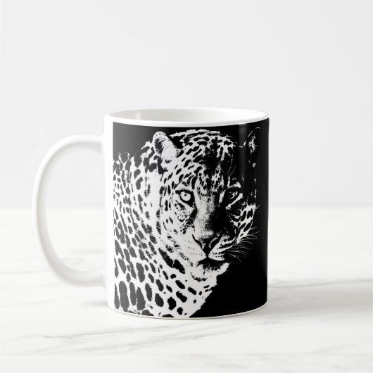 Moderne Pop Art Sjabloon Dieren Leopard Face Koffiemok (Links)