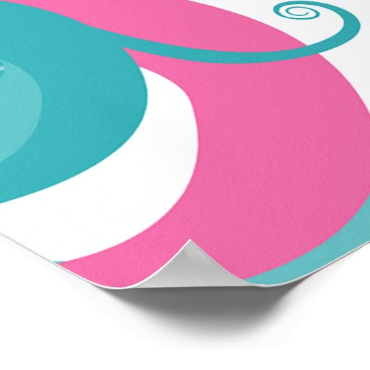 Moderne Pop Art Vrouw Blauwgroen en Roze Swirl Hai Poster (Hoek)