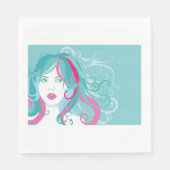 Moderne Pop Art Vrouw Blauwgroen en Roze Swirl Hai Servet (Voorkant)