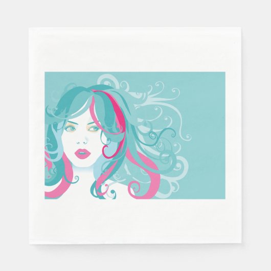 Moderne Pop Art Vrouw Blauwgroen en Roze Swirl Hai Servet (Voorkant)