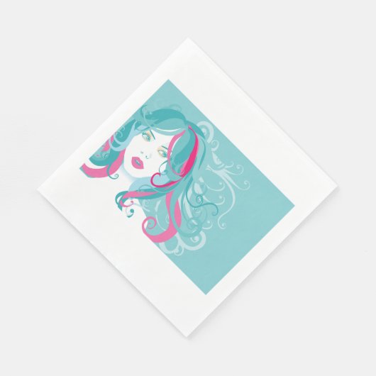 Moderne Pop Art Vrouw Blauwgroen en Roze Swirl Hai Servet (Hoek)