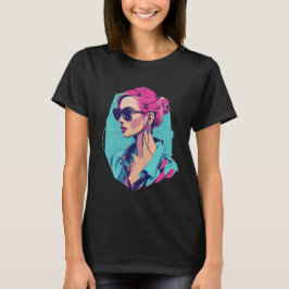 Moderne Pop Art Woman Portrait türkis pink T-shirt