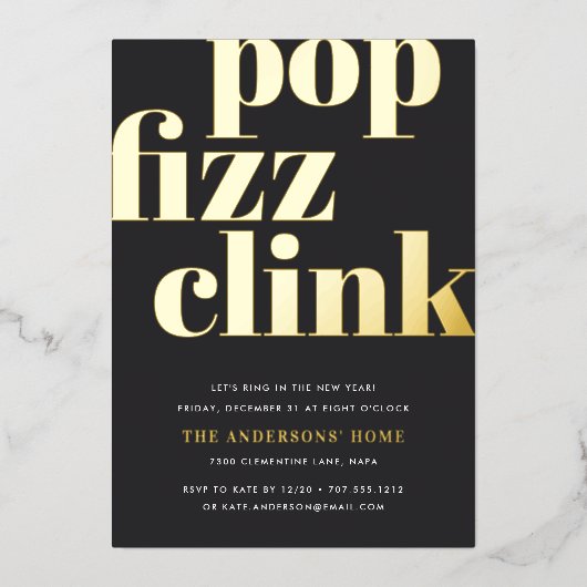 Moderne Pop | Eve-partij nieuwjaar Folie Uitnodiging (Voorkant)