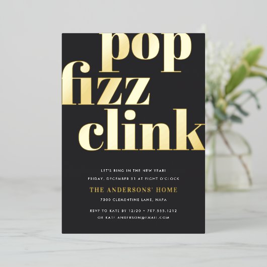 Moderne Pop | Eve-partij nieuwjaar Folie Uitnodiging (Staand Voorkant)