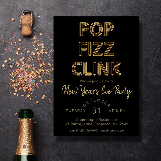 Moderne Pop Fizz Clink Nieuwjaarsfeest Folie Feestdagenkaart