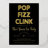 Moderne Pop Fizz Clink Nieuwjaarsfeest Folie Feestdagenkaart (Voorkant)