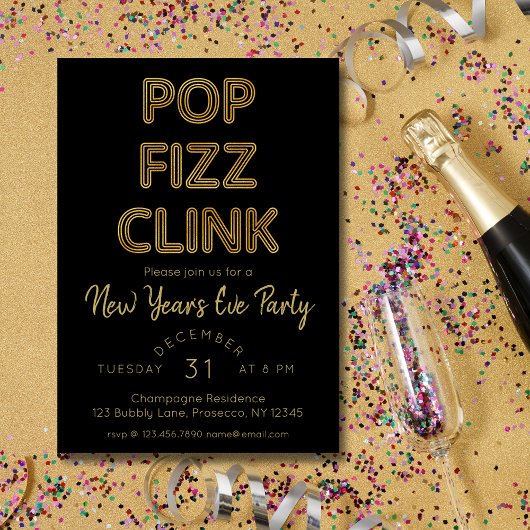 Moderne Pop Fizz Clink Nieuwjaarsfeest Kaart