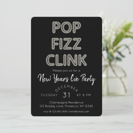 Moderne Pop Fizz Clink Nieuwjaarsfeest Kaart (Staand voorkant)