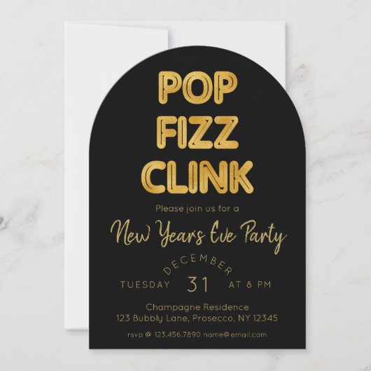 Moderne Pop Fizz Clink Nieuwjaarsfeest Kaart (Voorkant)