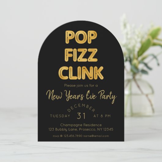 Moderne Pop Fizz Clink Nieuwjaarsfeest Kaart (Staand voorkant)