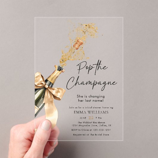 Moderne Pop Het Champagne Vrijgezellenfeest Acryl Uitnodigingen (Insitu (Draagbaar))