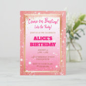 Moderne pop roze glitter verjaardag kaart (Staand voorkant)