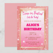 Moderne pop roze glitter verjaardag kaart (Voorkant / Achterkant)