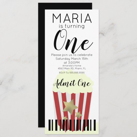 Moderne popcorn films Ticket Style Party Invitat Kaart (Voorkant / Achterkant)