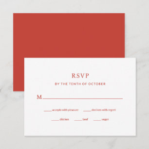 Moderne Poppy Red Wedding Maaltijdkeuze RSVP Kaartje