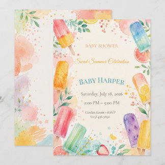 Moderne Popsicle Baby Shower | Kleurensplash Kaart