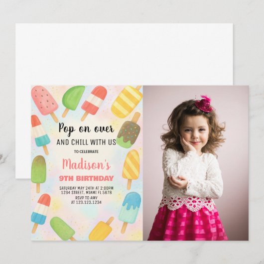 Moderne Popsicle verjaardagsuitnodiging Kaart (Voorkant / Achterkant)
