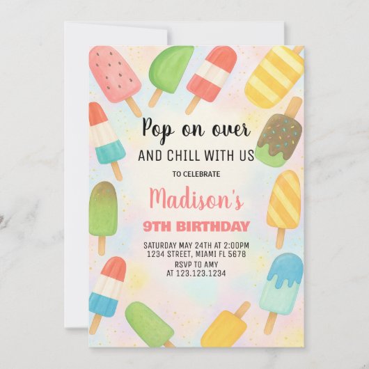 Moderne Popsicle verjaardagsuitnodiging Kaart (Voorkant)