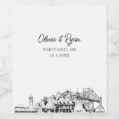 Moderne Portland schets bruiloft op maat Wijn Etiket (Enkel label)